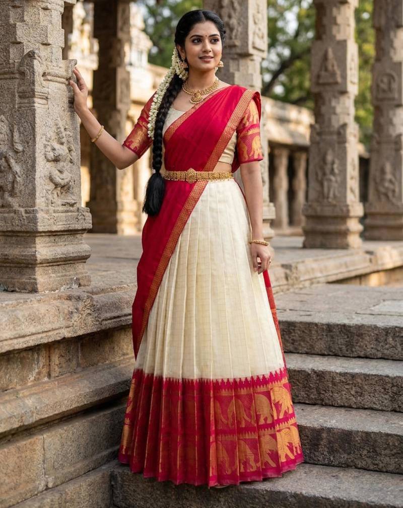cream silk blend woven traditional lehenga-choli