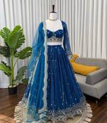 blue georgette embroidered traditional lehenga-choli
