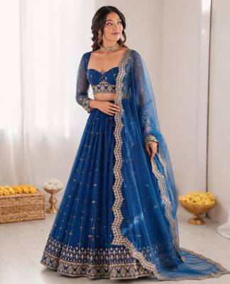 blue georgette embroidered traditional lehenga-choli 2