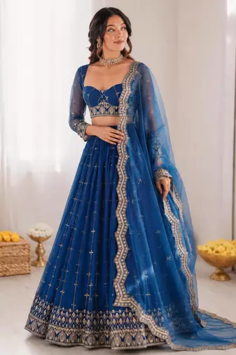 blue georgette embroidered traditional lehenga-choli