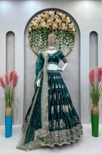green art silk embroidered traditional lehenga-choli