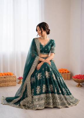 green art silk embroidered traditional lehenga-choli 2