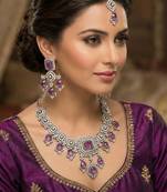 Purple yellow gold premium designer american diamond and stone work necklace set