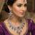 Purple yellow gold premium designer american diamond and stone work necklace set
