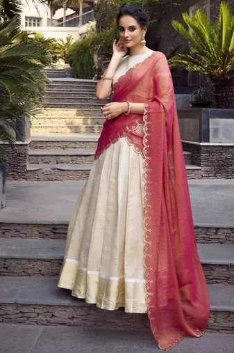 cream jacquard woven traditional lehenga-choli