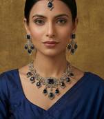Blue yellow gold premium designer american diamond and stone work necklace set