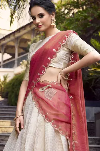 cream jacquard woven traditional lehenga-choli