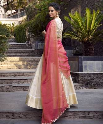 cream jacquard woven traditional lehenga-choli 4