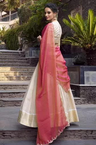 cream jacquard woven traditional lehenga-choli