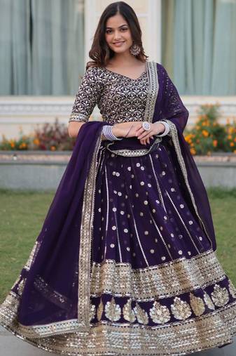 purple georgette embroidered designer lehenga-choli