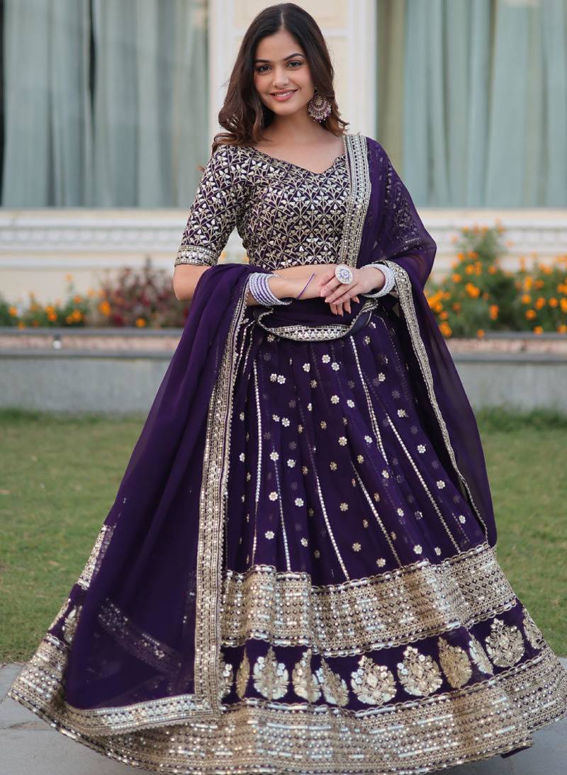 purple georgette embroidered designer lehenga-choli