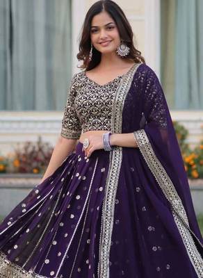 purple georgette embroidered designer lehenga-choli 2