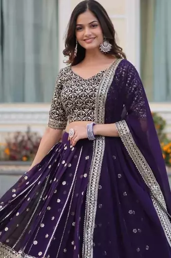 purple georgette embroidered designer lehenga-choli