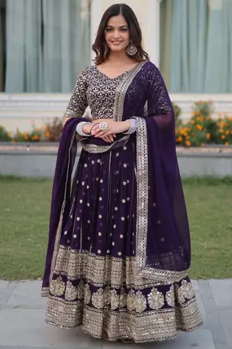 purple georgette embroidered designer lehenga-choli