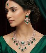 Green rose gold premium designer american diamond and stone work necklace set