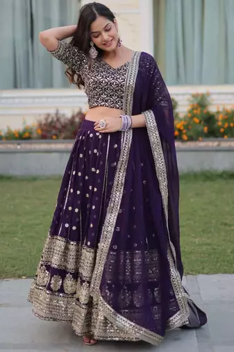 purple georgette embroidered designer lehenga-choli