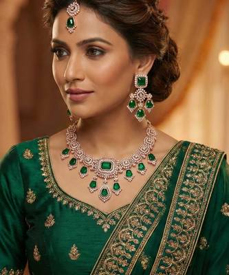 Green rose gold premium designer american diamond and stone work necklace set 1