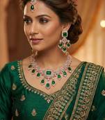 Green rose gold premium designer american diamond and stone work necklace set