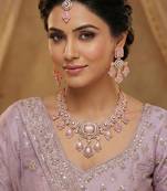 Purple rose gold premium designer american diamond and stone work necklace set