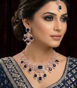 Blue rose gold premium designer american diamond and stone work necklace set