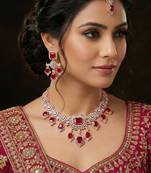 Pink rose gold premium designer american diamond and stone work necklace set