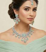 Green rhodium premium designer american diamond and stone work necklace set