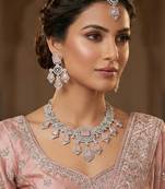 Pink rhodium premium designer american diamond and stone work necklace set