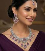 Purple rhodium premium designer american diamond and stone work necklace set