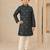 Boy's navy blue rayon geometric print knee length kurta and pyjama set