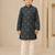 Boy's navy blue rayon geometric print knee length kurta and pyjama set