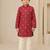Boy's red rayon geometric print knee length kurta and pyjama set