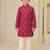 Boy's maroon rayon geometric print knee length kurta and pyjama set