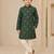 Boy's dark green rayon geometric print knee length kurta and pyjama set