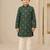 Boy's dark green rayon geometric print knee length kurta and pyjama set
