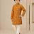 Boy's mustard rayon geometric print knee length kurta and pyjama set