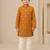 Boy's mustard rayon geometric print knee length kurta and pyjama set