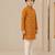 Boy's mustard rayon geometric print knee length kurta and pyjama set