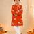 Boy's orange cotton printed knee length kurta and pyjama set