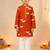 Boy's orange cotton printed knee length kurta and pyjama set