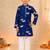 Boy's navy blue cotton printed knee length kurta and pyjama set