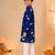 Boy's navy blue cotton printed knee length kurta and pyjama set