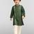 Boy's dark green silk blend embroidered knee length kurta and pyjama set