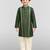 Boy's dark green silk blend embroidered knee length kurta and pyjama set