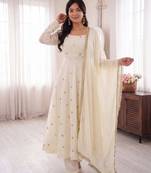 Ivory embroidered french crepe silk gown suit set