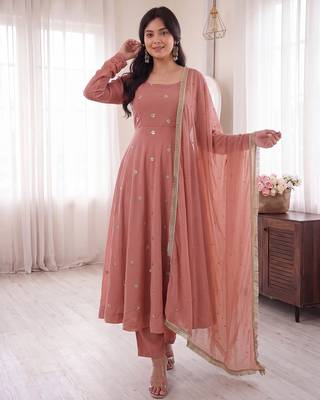 Rose embroidered french crepe silk gown suit set 2