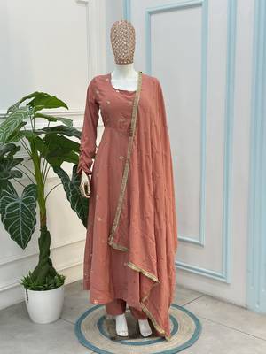 Rose embroidered french crepe silk gown suit set 3
