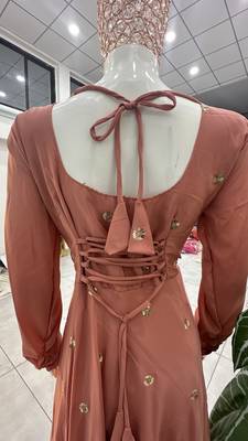 Rose embroidered french crepe silk gown suit set 4
