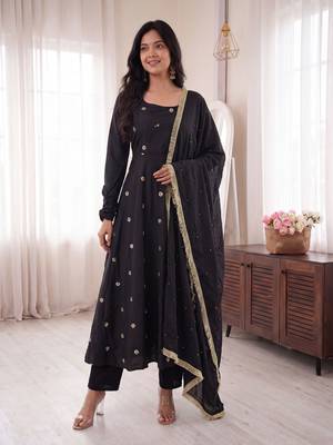 Black embroidered french crepe silk gown suit set 1