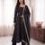 Black embroidered french crepe silk gown suit set