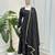 Black embroidered french crepe silk gown suit set